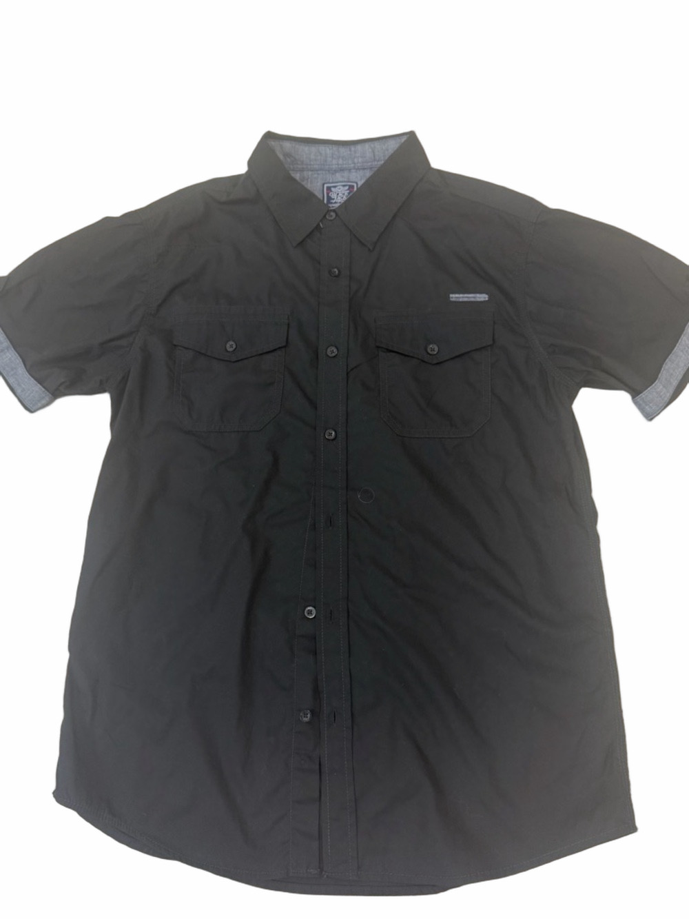 Black Jack Duo Men's Short Sleeve Black Casual Button Down Shirt - Large